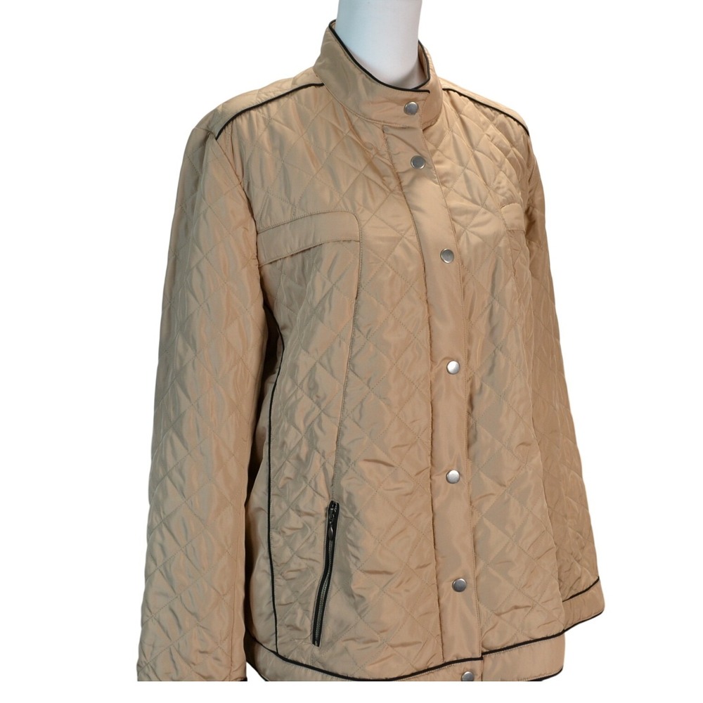 Chico's Quilted Jacket Work Fall Beige Snap Front Lightweight Coat Size 3 Travel